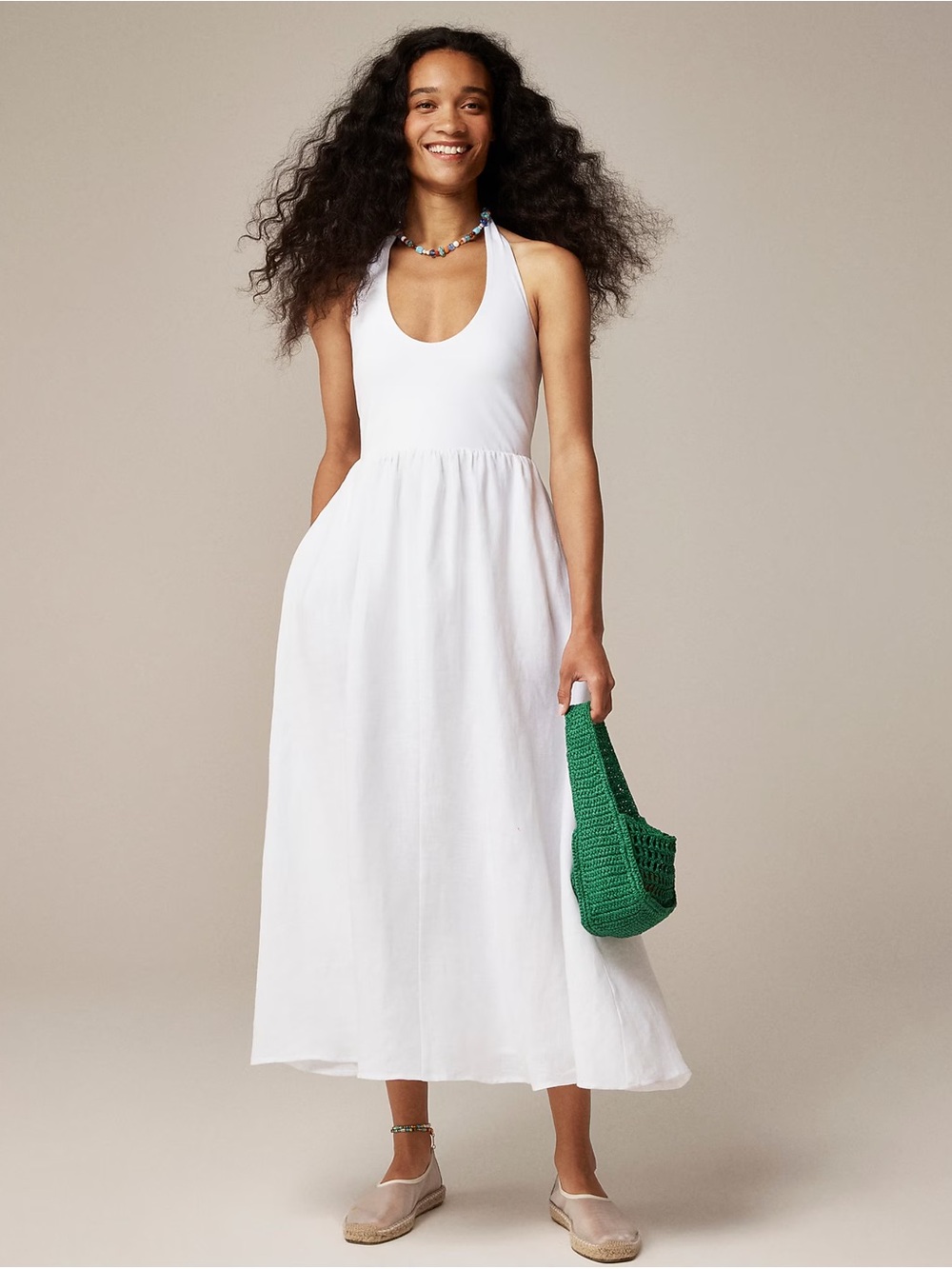 J.Crew Mixy Linen White Midi Dress Medium
